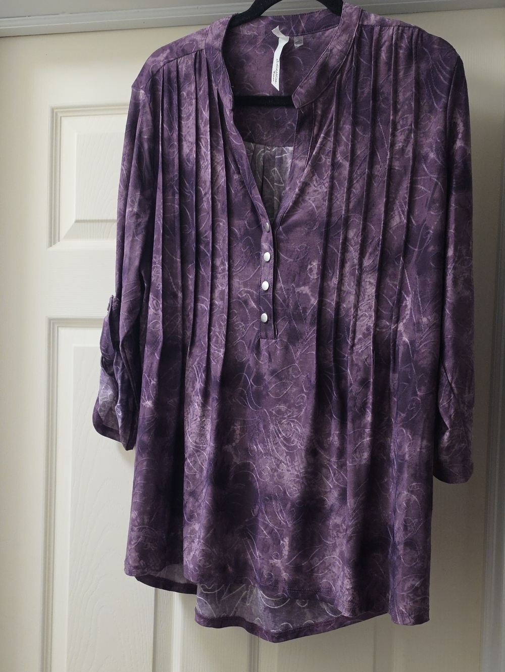 NY Collection Purple Floral Pleated Tunic Top